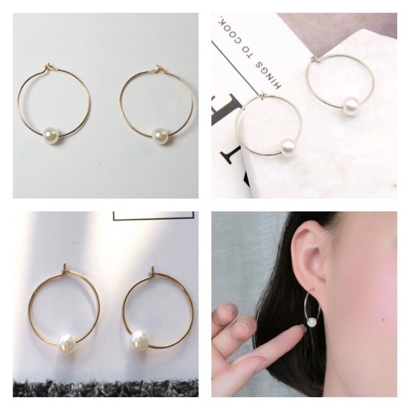 NEW!💙💎MODERN💛GOLDEN💛HOOPS💎💙LOVELY PEARL LOOK - Picture 7 of 8
